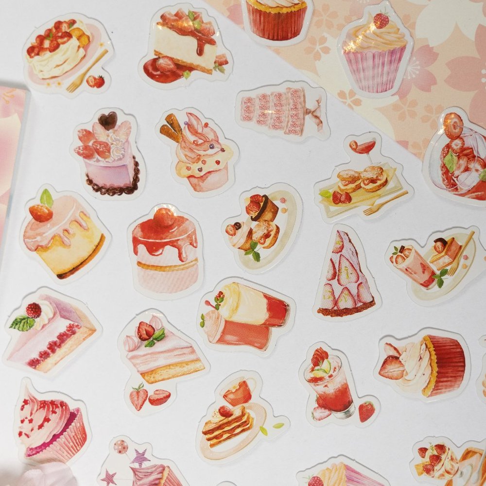 46pcs Strawberry Dessert Stickers, Journal/Notebook Die Cut Stickers